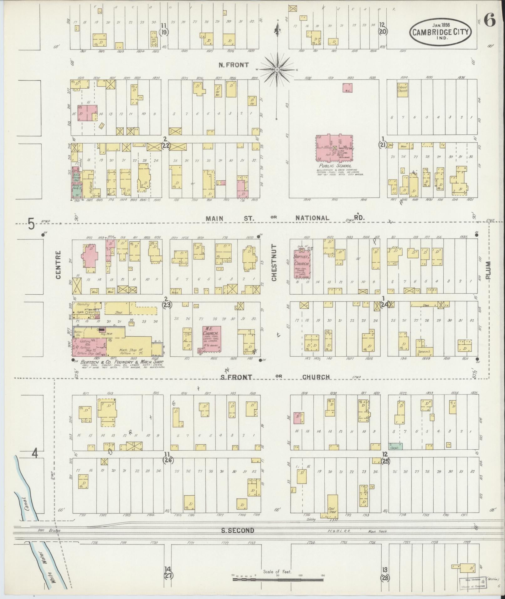 Sanborn Fire Insurance Map from Cambridge City, Wayne County, Indiana (1898), Sheet #0006 - Complete Map Set gallery image, historic Sanborn map, vintage wall art, Indiana Indiana