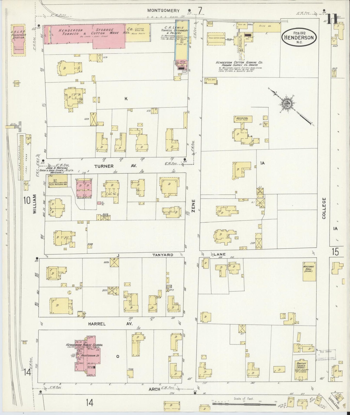 Sanborn Fire Insurance Map from Henderson, Vance County, North Carolina (1912), Sheet #0011 - Complete Map Set gallery image, historic Sanborn map, vintage wall art, North Carolina North Carolina