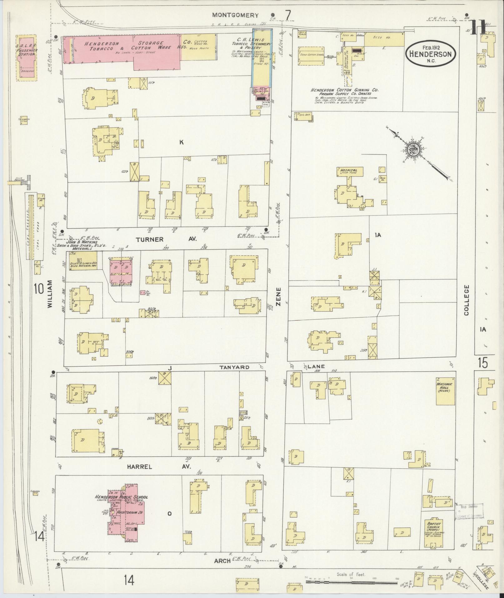 Sanborn Fire Insurance Map from Henderson, Vance County, North Carolina (1912), Sheet #0011 - Complete Map Set gallery image, historic Sanborn map, vintage wall art, North Carolina North Carolina