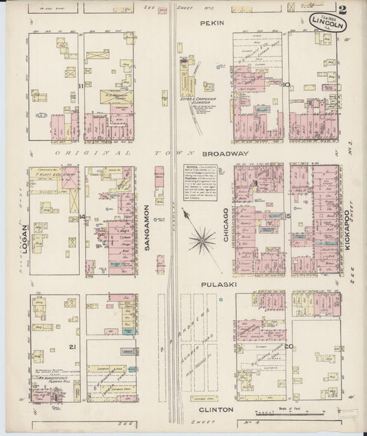 Sanborn Fire Insurance Map from Lincoln, Logan County, Illinois (1884), Sheet #0002 - Historic Sanborn Fire Insurance Map Print, vintage old map wall art, antique decor, genealogy gift, Illinois Illinois map
