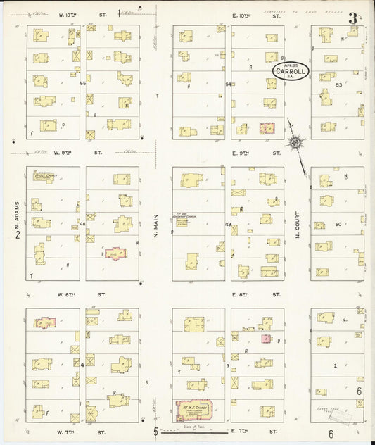 Sanborn Fire Insurance Map from Carroll, Carroll County, Iowa (1915), Sheet #0003 - Historic Sanborn Fire Insurance Map Print, vintage old map wall art