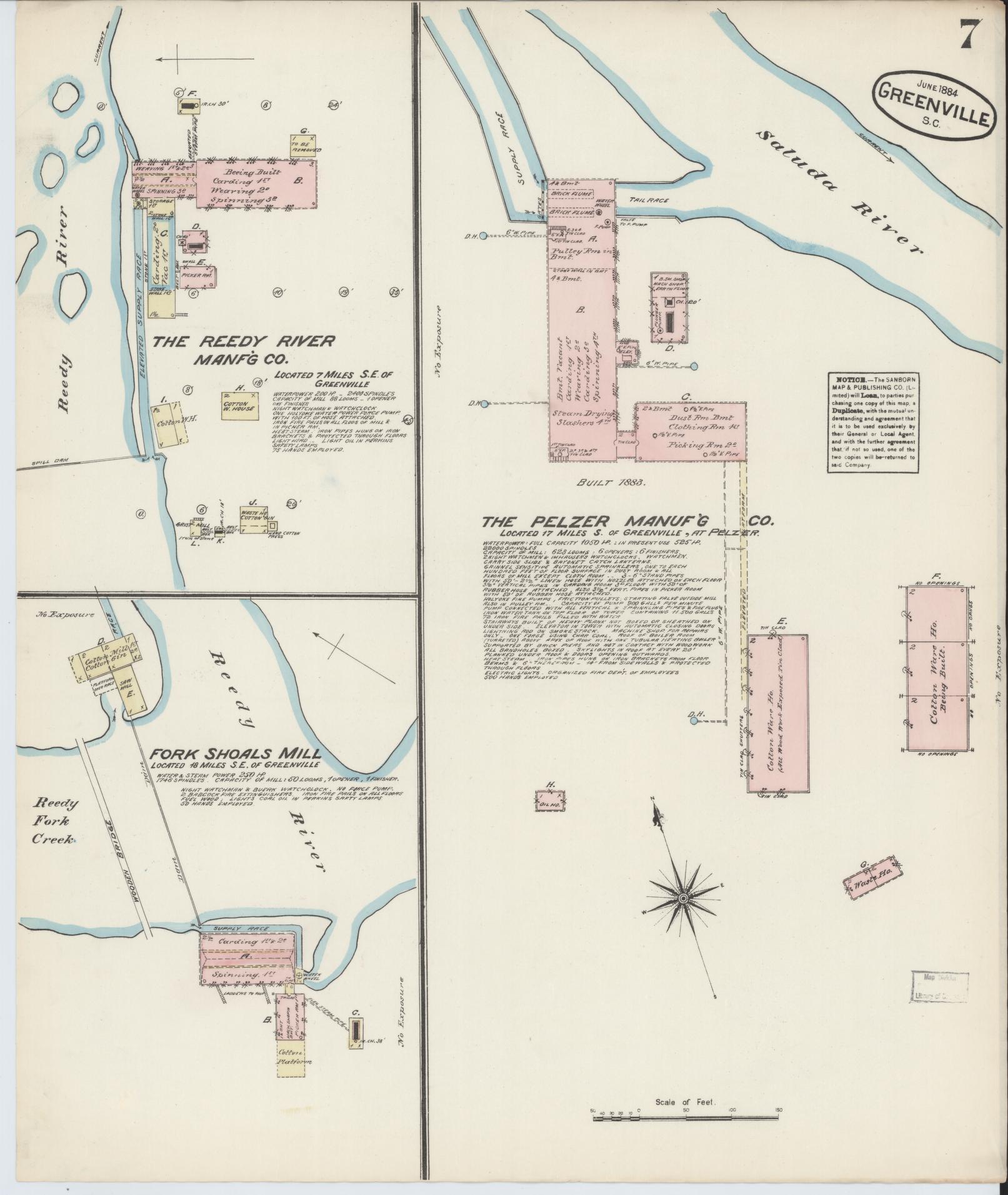 Sanborn Fire Insurance Map from Greenville, Greenville County, South Carolina (1884), Sheet #0007 - Complete Map Set gallery image, historic Sanborn map, vintage wall art, South Carolina South Carolina