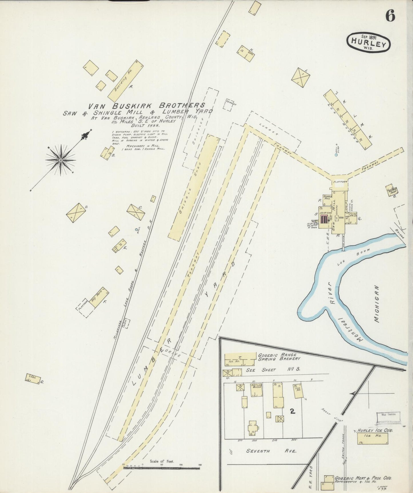 Sanborn Fire Insurance Map from Hurley, Iron County, Wisconsin (1891), Sheet #0006 - Complete Map Set gallery image, historic Sanborn map, vintage wall art, Wisconsin Wisconsin