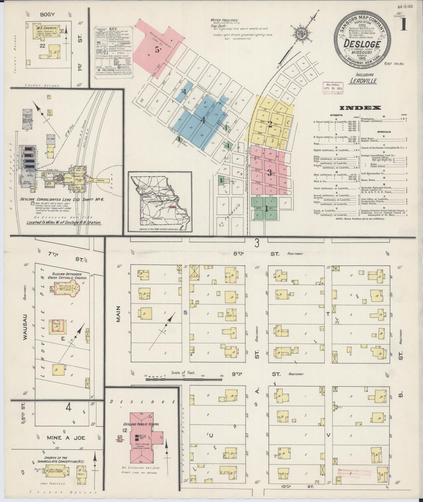 Sanborn Fire Insurance Map from Desloge, Saint Francois County, Missouri. (1915) – Historic Sanborn Fire Insurance Map Print