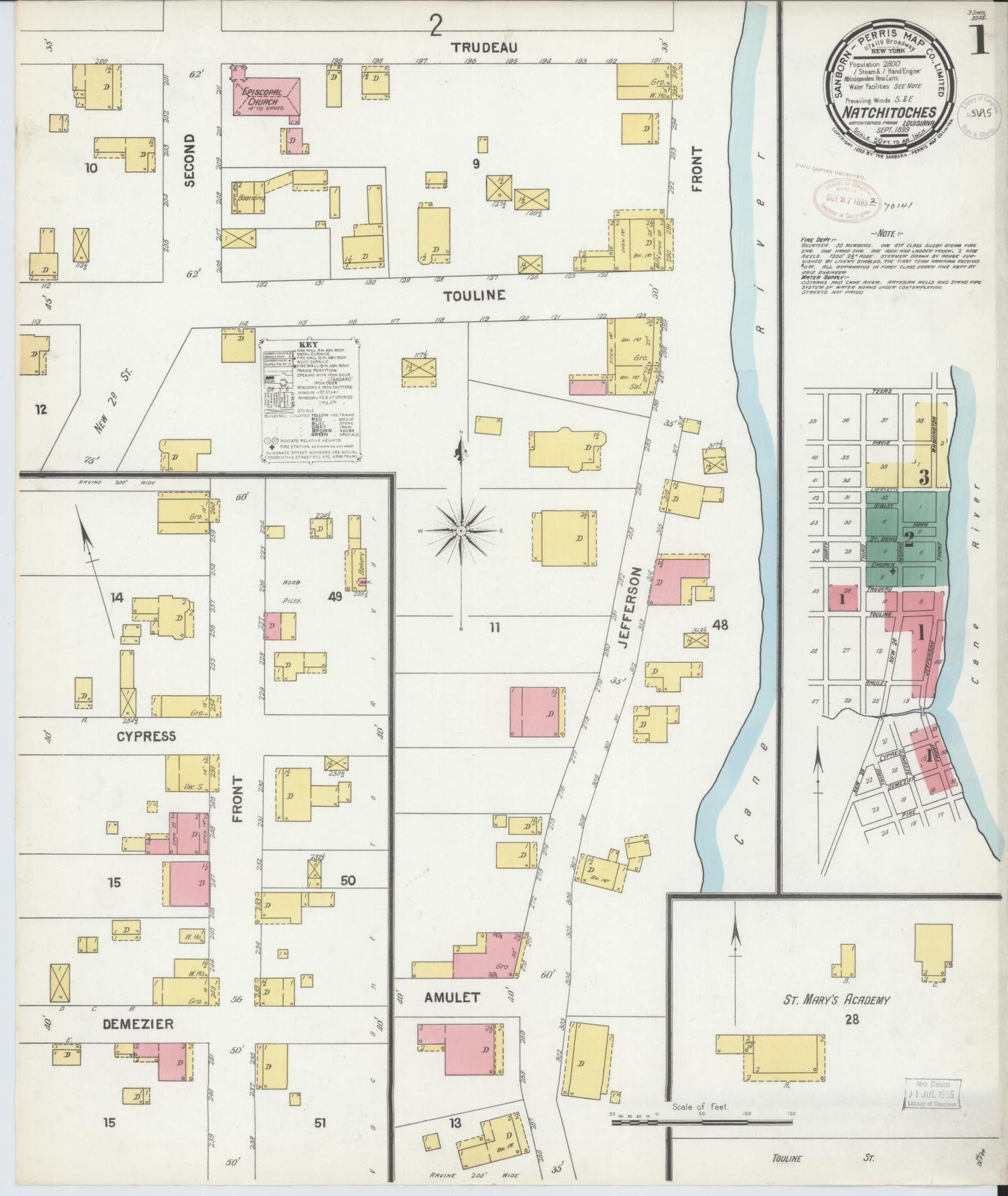 Sanborn Fire Insurance Map from Natchitoches, Natchitoches Parish, Louisiana. (1899) – Historic Sanborn Fire Insurance Map Print