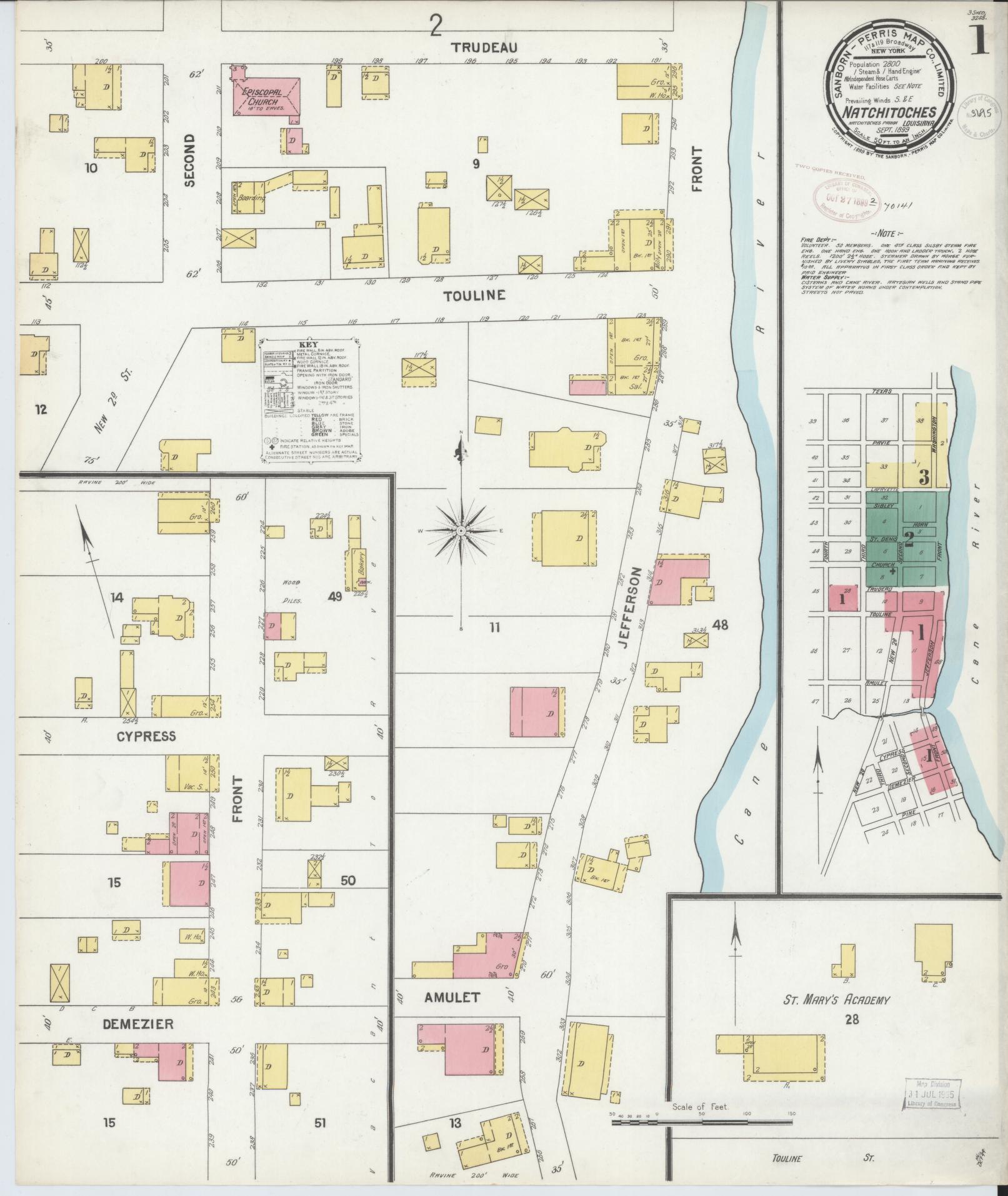 Sanborn Fire Insurance Map from Natchitoches, Natchitoches Parish, Louisiana. (1899) – Historic Sanborn Fire Insurance Map Print