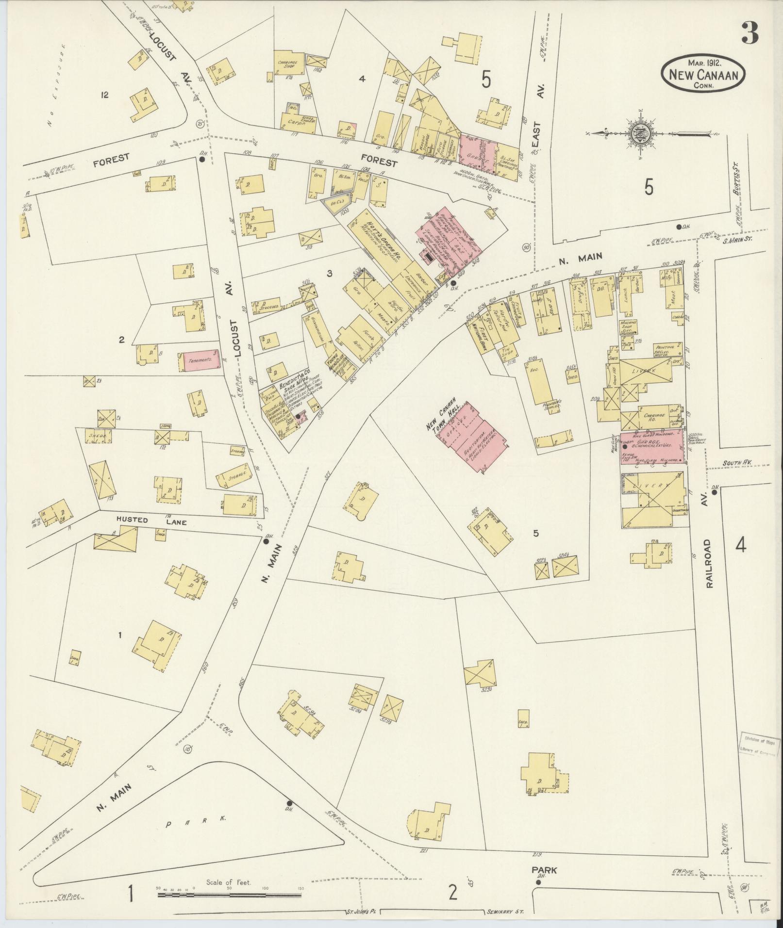 Sanborn Fire Insurance Map from New Canaan, Fairfield County, Connecticut (1912), Sheet #0003 - Complete Map Set gallery image, historic Sanborn map, vintage wall art, Connecticut Connecticut