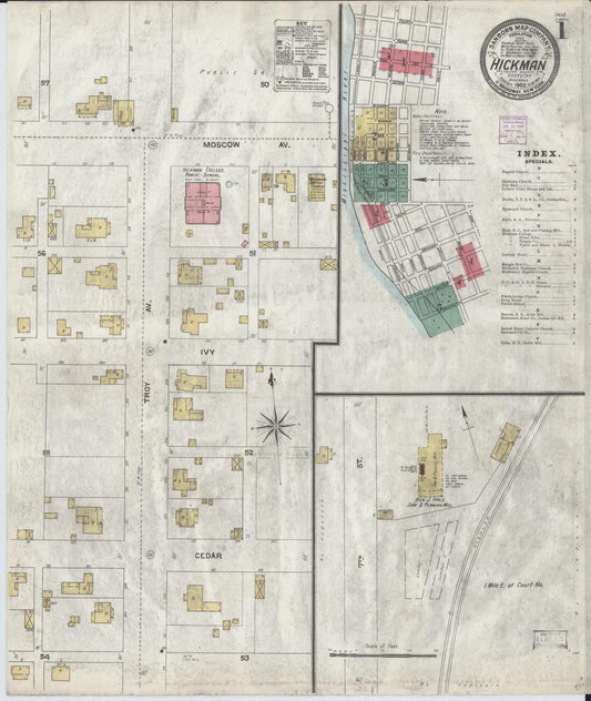 Sanborn Fire Insurance Map from Hickman, Fulton County, Kentucky (1905), Sheet #0001 - Complete Map Set gallery image, historic Sanborn map, vintage wall art, Kentucky Kentucky