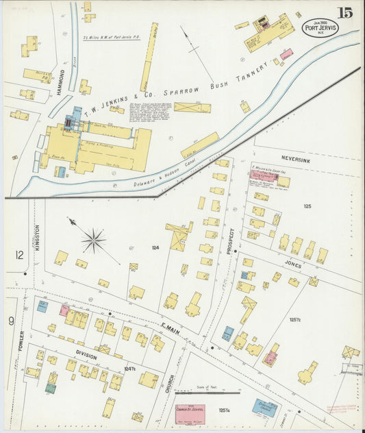 Sanborn Fire Insurance Map from Port Jervis, Orange County, New York (1900), Sheet #0015 - Historic Sanborn Fire Insurance Map Print, vintage old map wall art, antique decor, genealogy gift, New York New York map