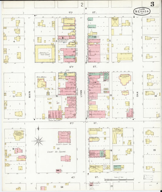 Sanborn Fire Insurance Map from Nevada, Story County, Iowa (1896), Sheet #0003 - Historic Sanborn Fire Insurance Map Print, vintage old map wall art