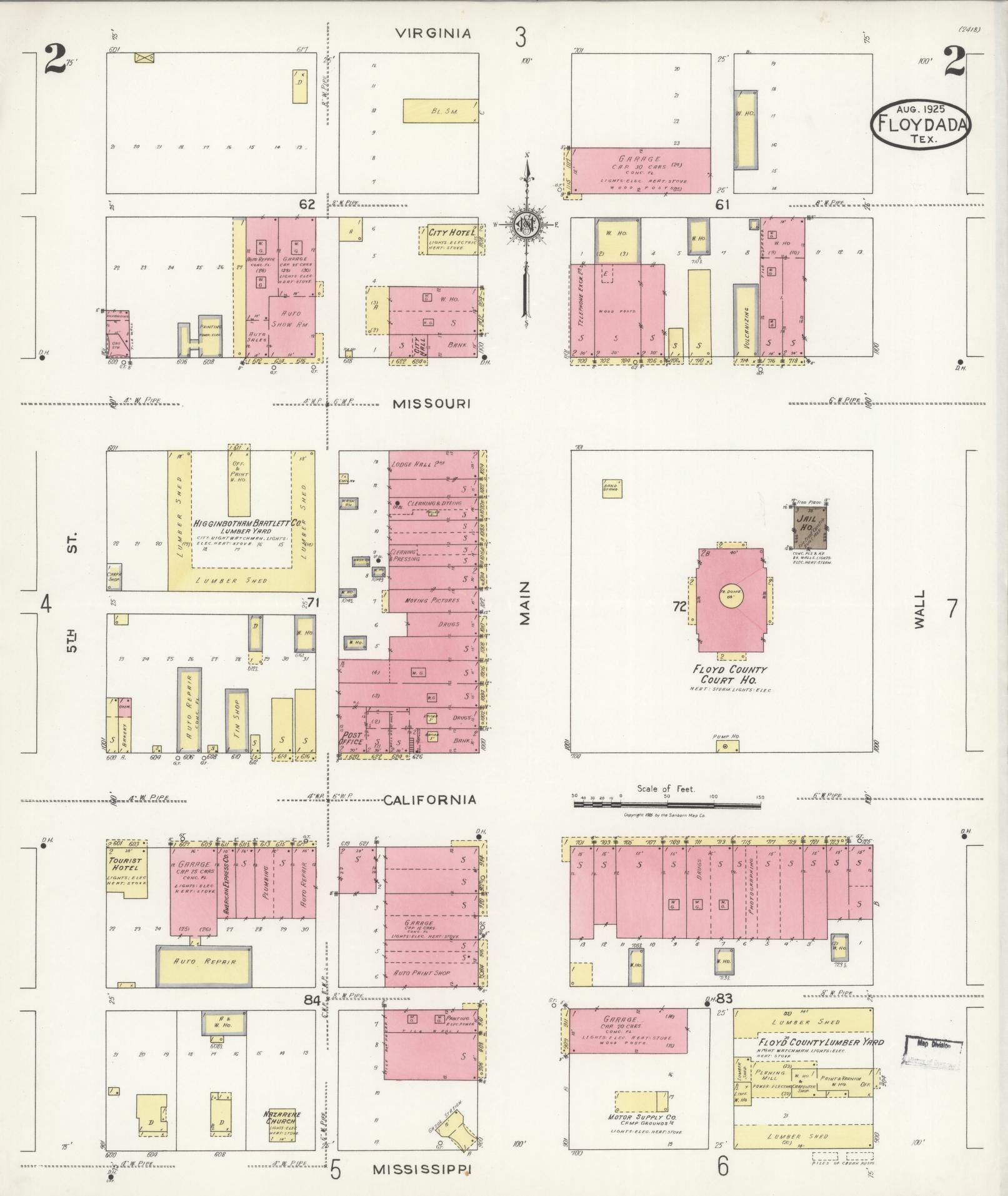 Sanborn Fire Insurance Map from Floydada, Floyd County, Texas (1925), Sheet #0002 - Historic Sanborn Fire Insurance Map Print, vintage old map wall art, antique decor, genealogy gift, Texas Texas map