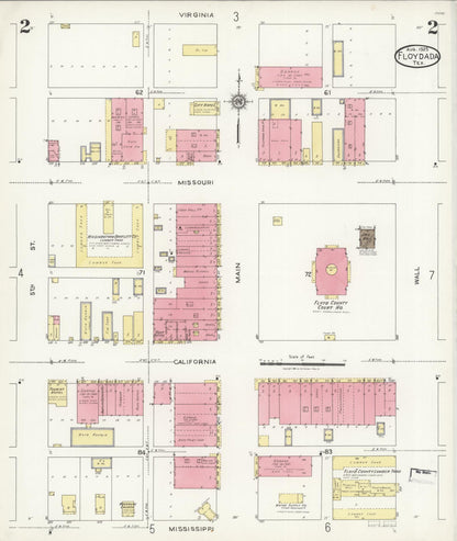 Sanborn Fire Insurance Map from Floydada, Floyd County, Texas (1925), Sheet #0002 - Historic Sanborn Fire Insurance Map Print, vintage old map wall art, antique decor, genealogy gift, Texas Texas map