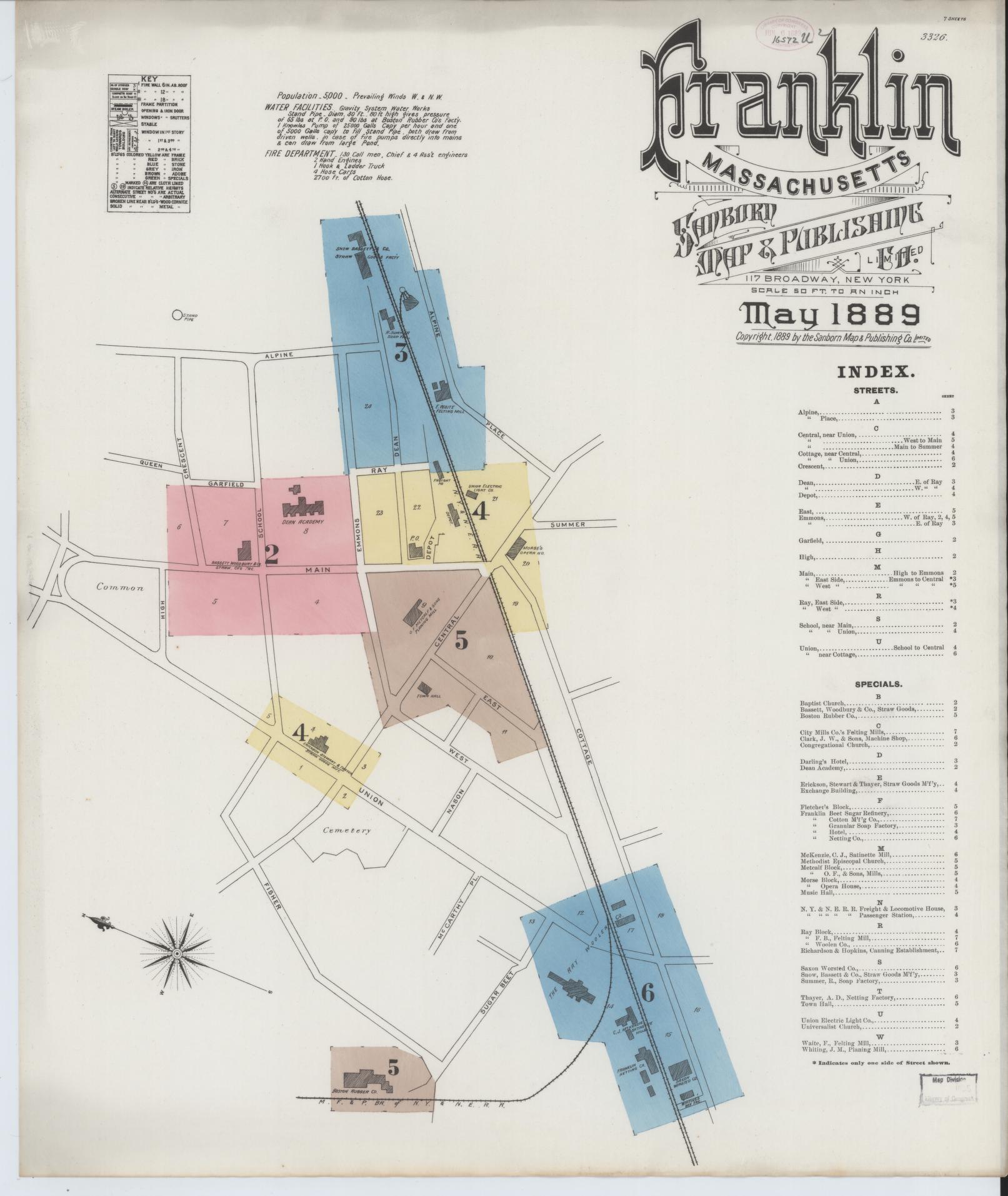 Sanborn Fire Insurance Map from Franklin, Norfolk County, Massachusetts. (1889) – Historic Sanborn Fire Insurance Map Print