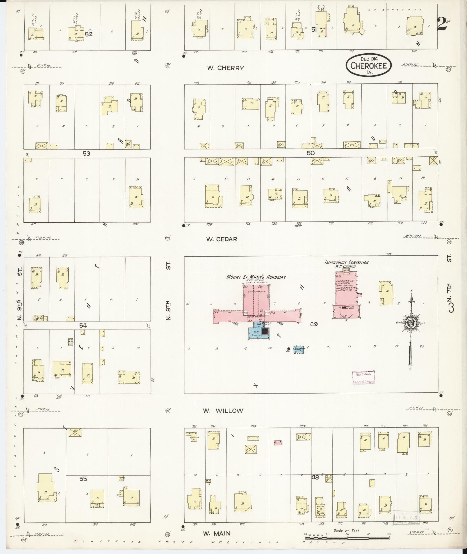 Sanborn Fire Insurance Map from Cherokee, Cherokee County, Iowa (1914), Sheet #0002 - Historic Sanborn Fire Insurance Map Print, vintage old map wall art