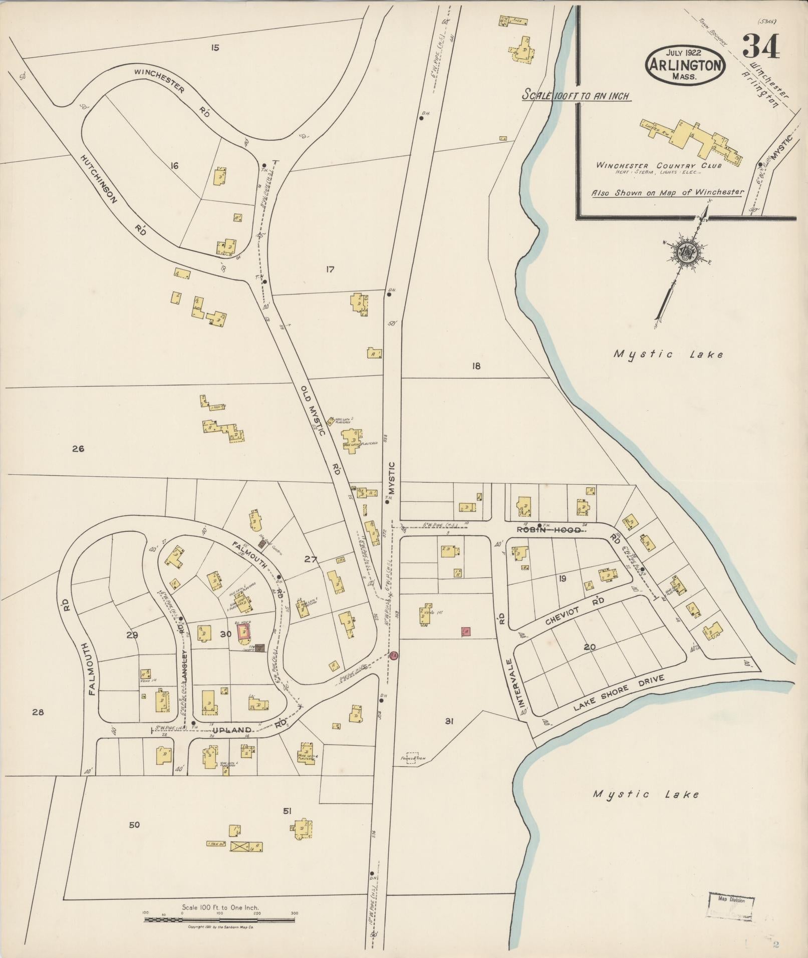 Sanborn Fire Insurance Map from Arlington, Middlesex County, Massachusetts (1922), Sheet #0034 - Complete Map Set gallery image, historic Sanborn map, vintage wall art, Massachusetts Massachusetts