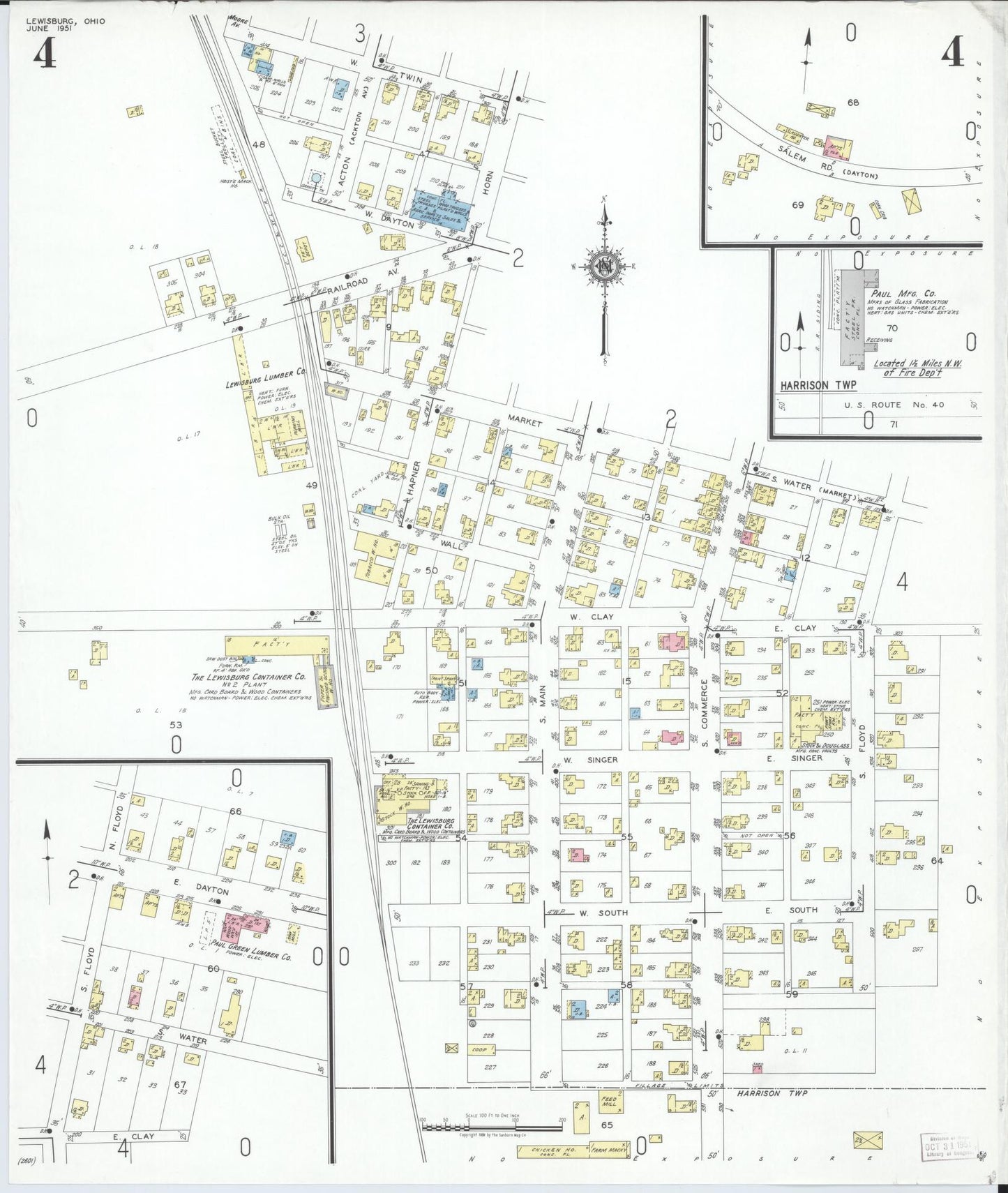Sanborn Fire Insurance Map from Lewisburg, Preble County, Ohio (1951), Sheet #0004 - Historic Sanborn Fire Insurance Map Print, vintage old map wall art, antique decor, genealogy gift, Ohio Ohio map