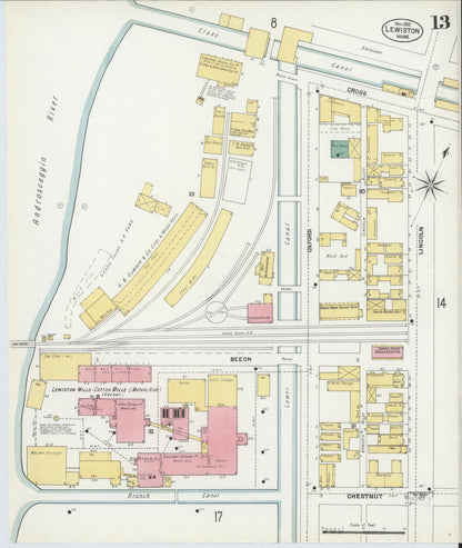 Sanborn Fire Insurance Map from Lewiston, Androscoggin County, Maine (1902), Sheet #0013 - Complete Map Set gallery image, historic Sanborn map, vintage wall art, Maine Maine