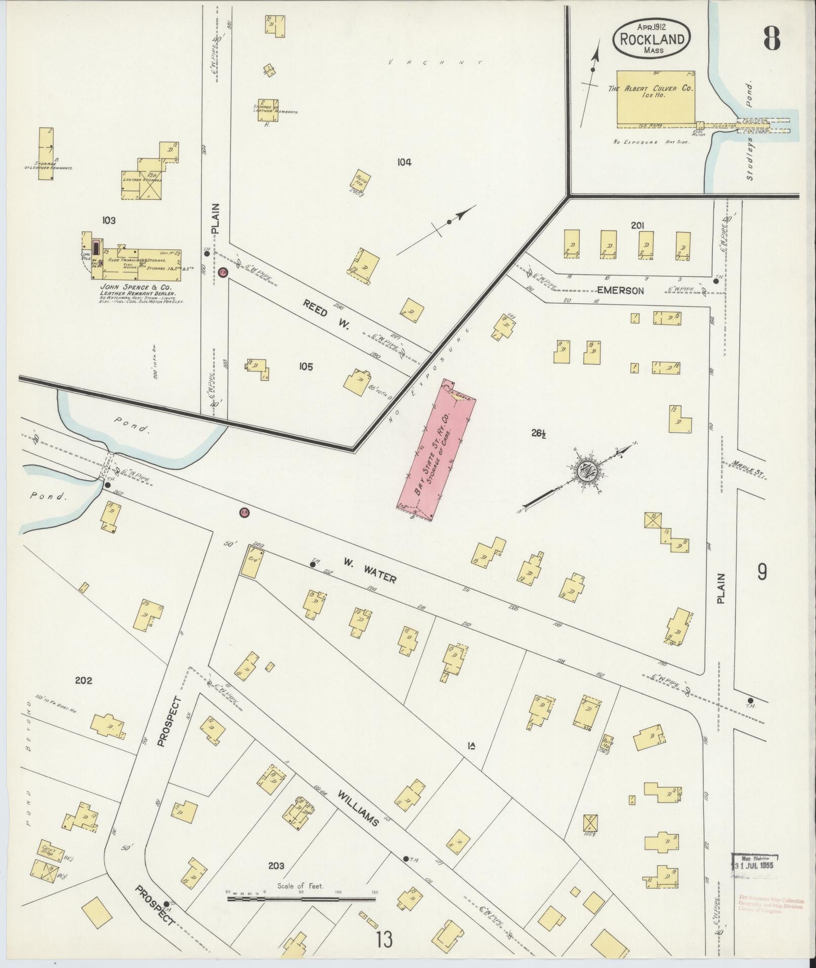 Sanborn Fire Insurance Map from Rockland, Plymouth County, Massachusetts (1912), Sheet #0008 - Historic Sanborn Fire Insurance Map Print, vintage old map wall art, antique decor, genealogy gift, Massachusetts Massachusetts map