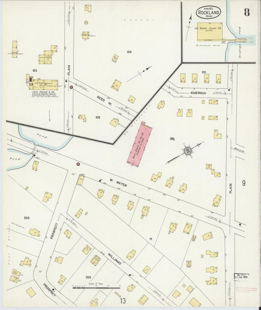 Sanborn Fire Insurance Map from Rockland, Plymouth County, Massachusetts (1912), Sheet #0008 - Historic Sanborn Fire Insurance Map Print, vintage old map wall art, antique decor, genealogy gift, Massachusetts Massachusetts map