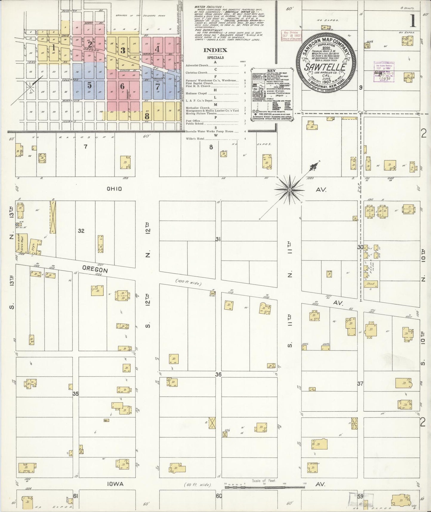 Sanborn Fire Insurance Map from Sawtelle, Los Angeles County, California (1907), Sheet #0001 - Complete Map Set gallery image, historic Sanborn map, vintage wall art, California California
