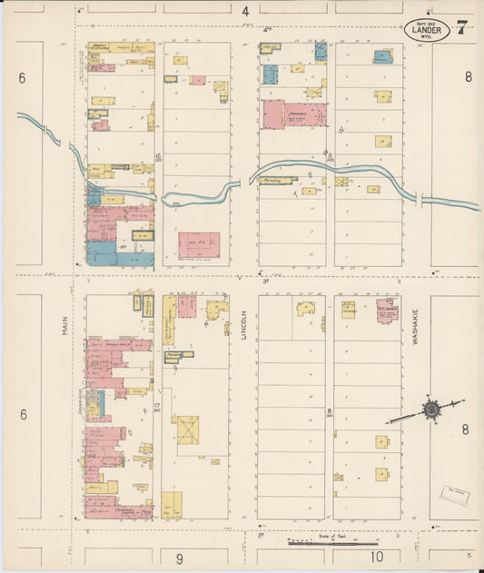 Sanborn Fire Insurance Map from Lander, Fremont County, Wyoming (1912), Sheet #0007 - Historic Sanborn Fire Insurance Map Print, vintage old map wall art, antique decor, genealogy gift, Wyoming Wyoming map
