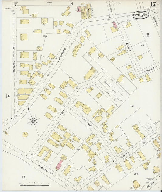 Sanborn Fire Insurance Map from Fitchburg, Worcester County, Massachusetts (1897), Sheet #0017 - Historic Sanborn Fire Insurance Map Print, vintage old map wall art, antique decor, genealogy gift, Massachusetts Massachusetts map