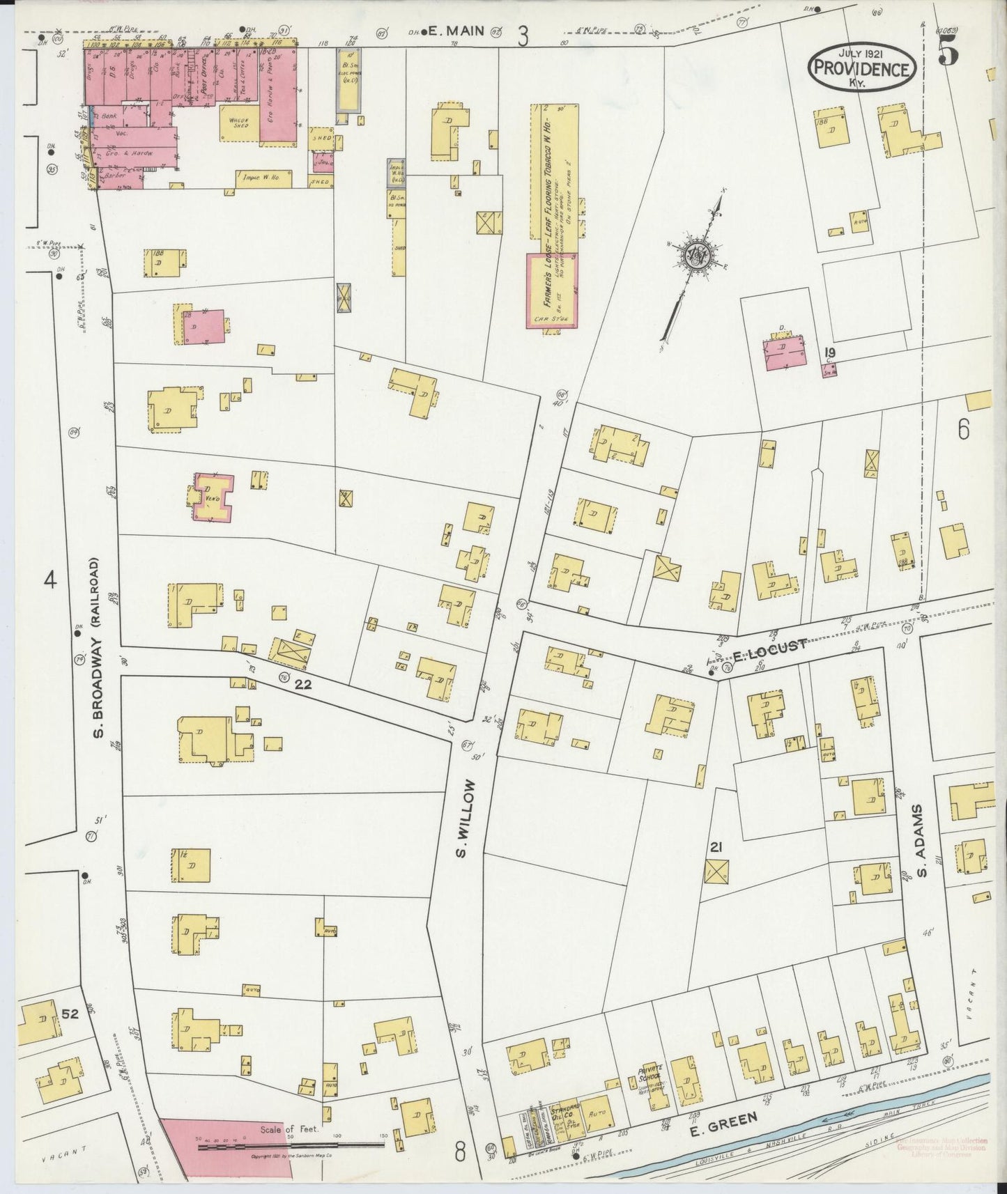 Sanborn Fire Insurance Map from Providence, Webster County, Kentucky (1921), Sheet #0005 - Historic Sanborn Fire Insurance Map Print, vintage old map wall art, antique decor, genealogy gift, Kentucky Kentucky map