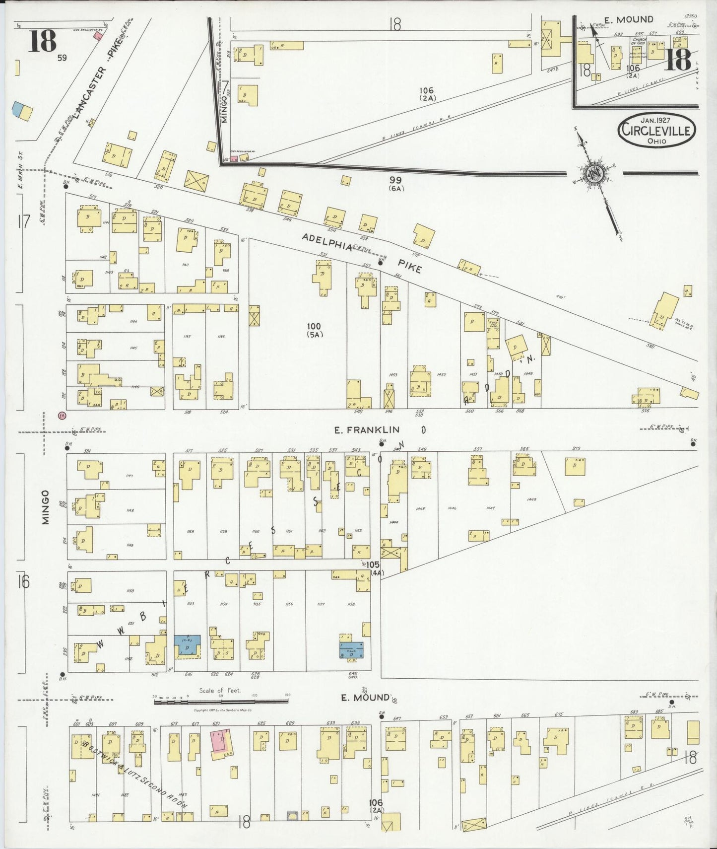 Sanborn Fire Insurance Map from Circleville, Pickaway County, Ohio (1927), Sheet #0018 - Historic Sanborn Fire Insurance Map Print, vintage old map wall art, antique decor, genealogy gift, Ohio Ohio map