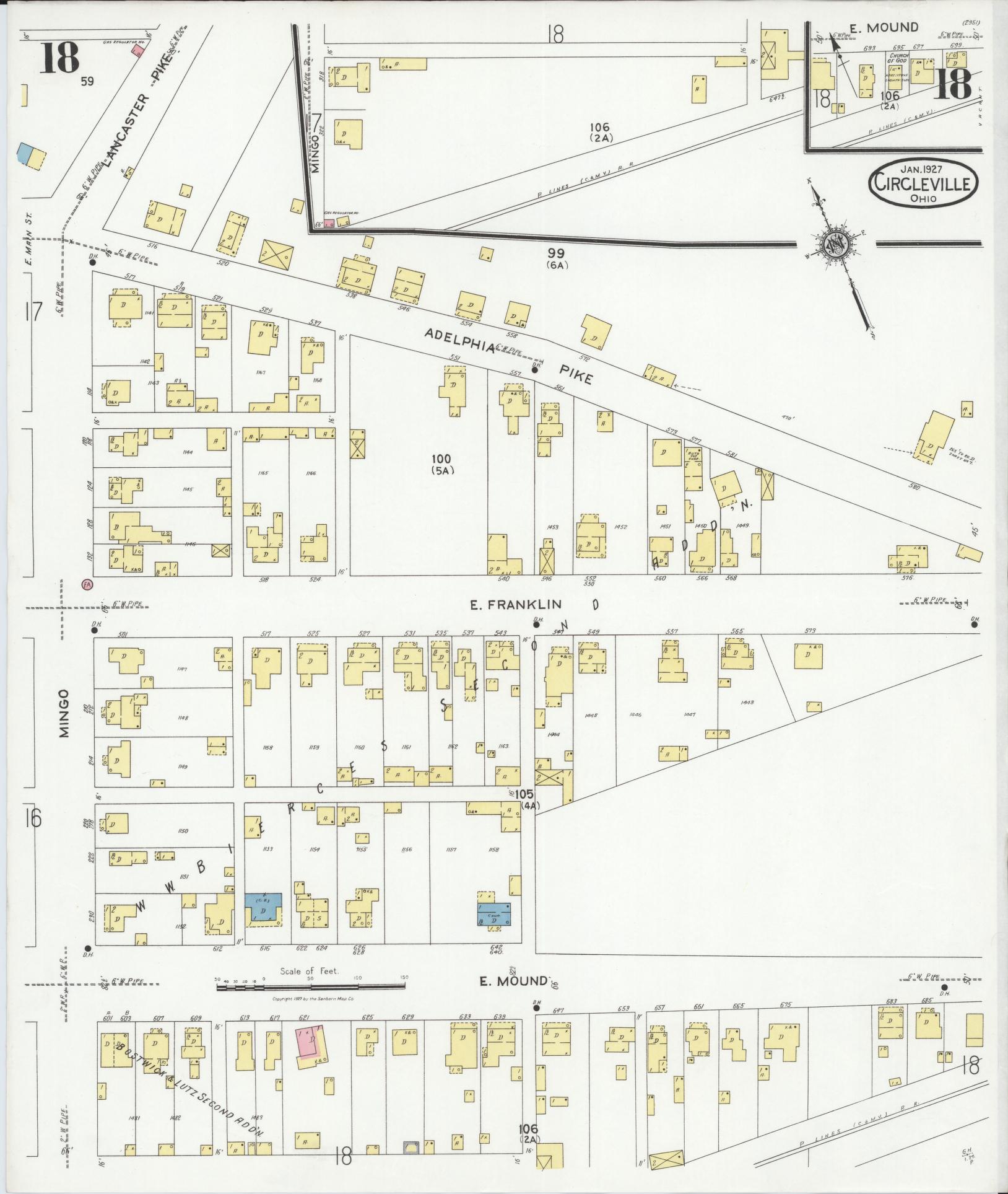 Sanborn Fire Insurance Map from Circleville, Pickaway County, Ohio (1927), Sheet #0018 - Historic Sanborn Fire Insurance Map Print, vintage old map wall art, antique decor, genealogy gift, Ohio Ohio map
