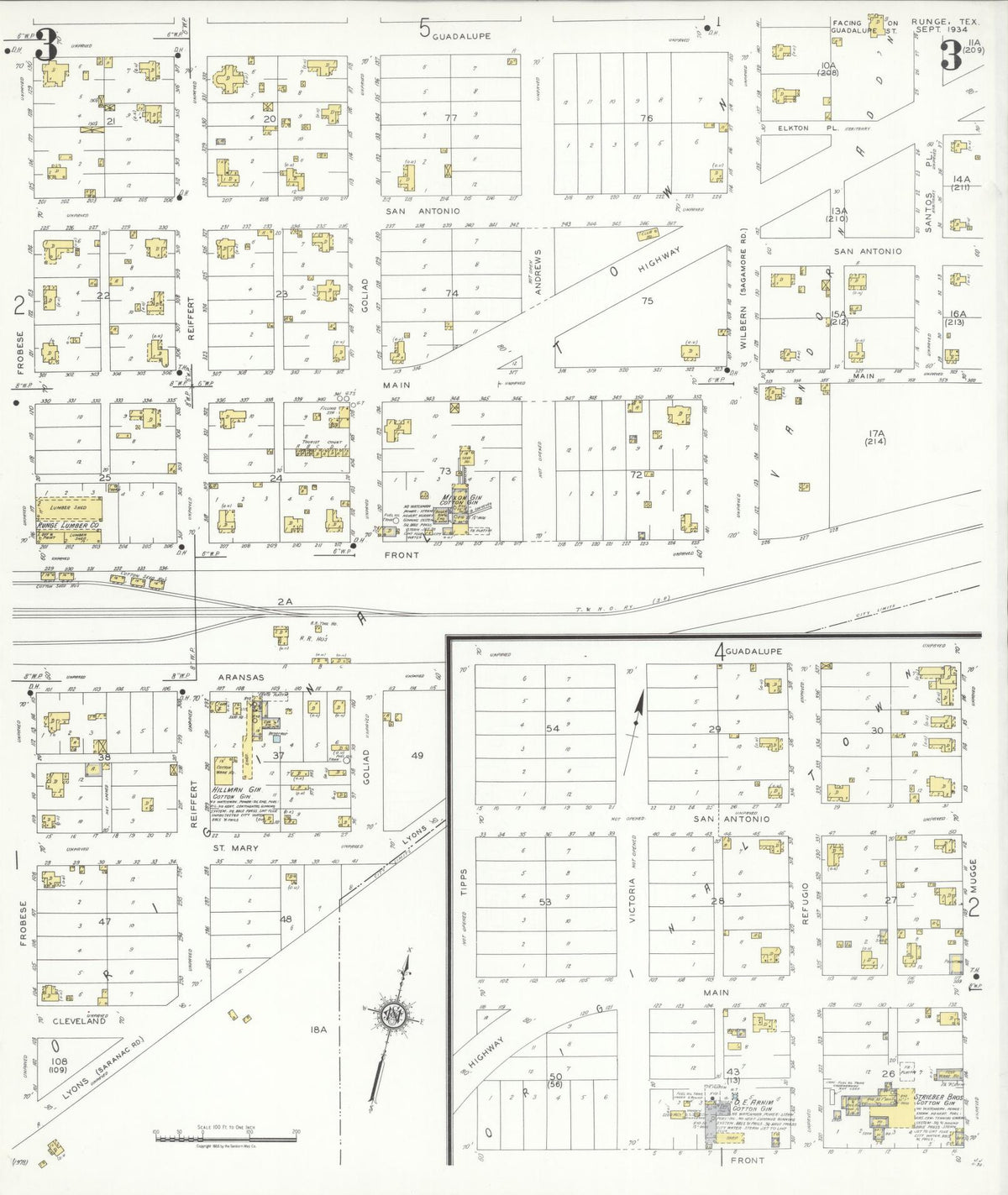 Sanborn Fire Insurance Map from Runge, Karnes County, Texas (1934), Sheet #0003 - Historic Sanborn Fire Insurance Map Print, vintage old map wall art, antique decor, genealogy gift, Texas Texas map
