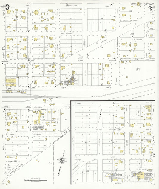 Sanborn Fire Insurance Map from Runge, Karnes County, Texas (1934), Sheet #0003 - Historic Sanborn Fire Insurance Map Print, vintage old map wall art, antique decor, genealogy gift, Texas Texas map
