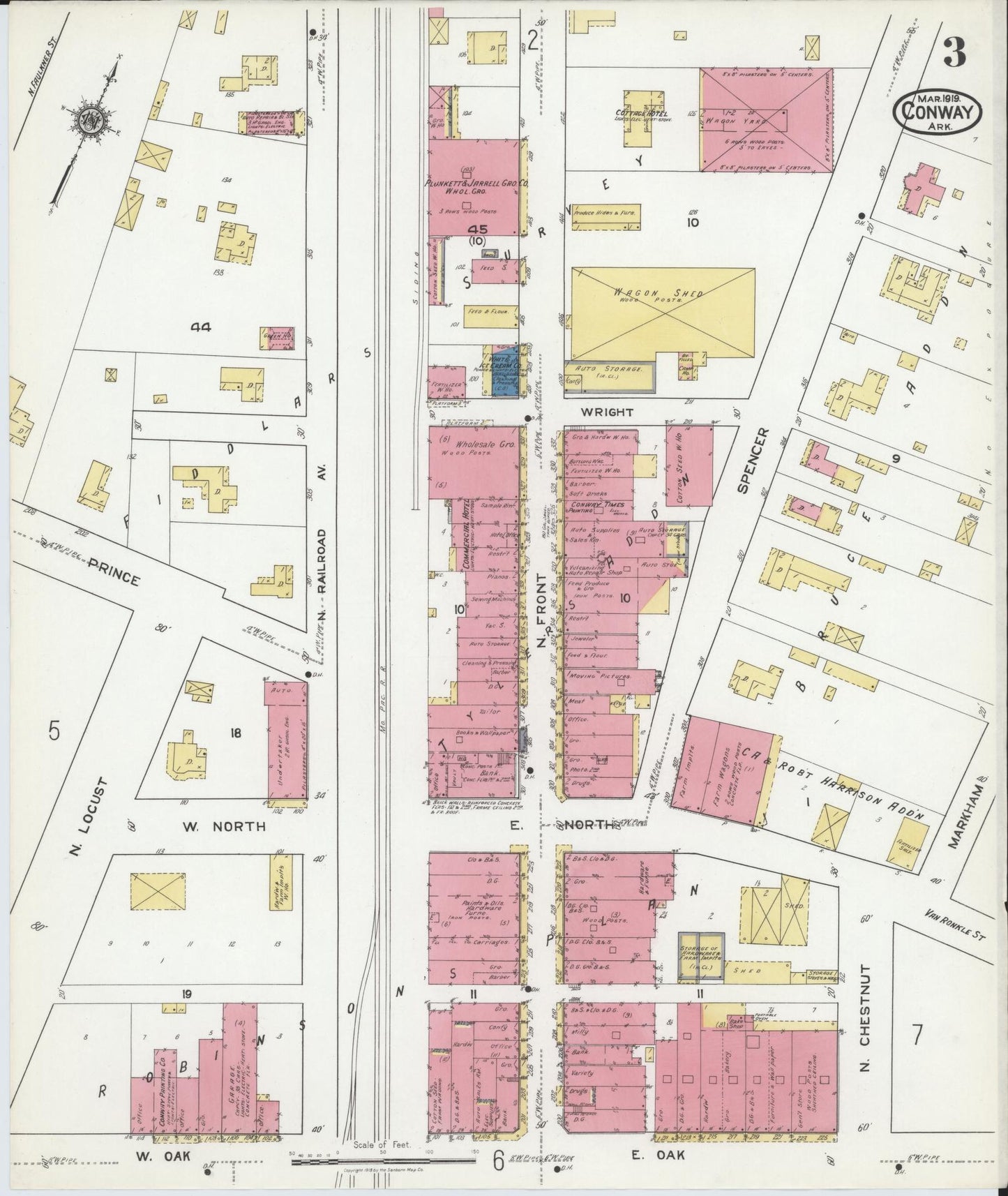 Sanborn Fire Insurance Map from Conway, Faulkner County, Arkansas (1919), Sheet #0003 - Complete Map Set gallery image, historic Sanborn map, vintage wall art, Arkansas Arkansas