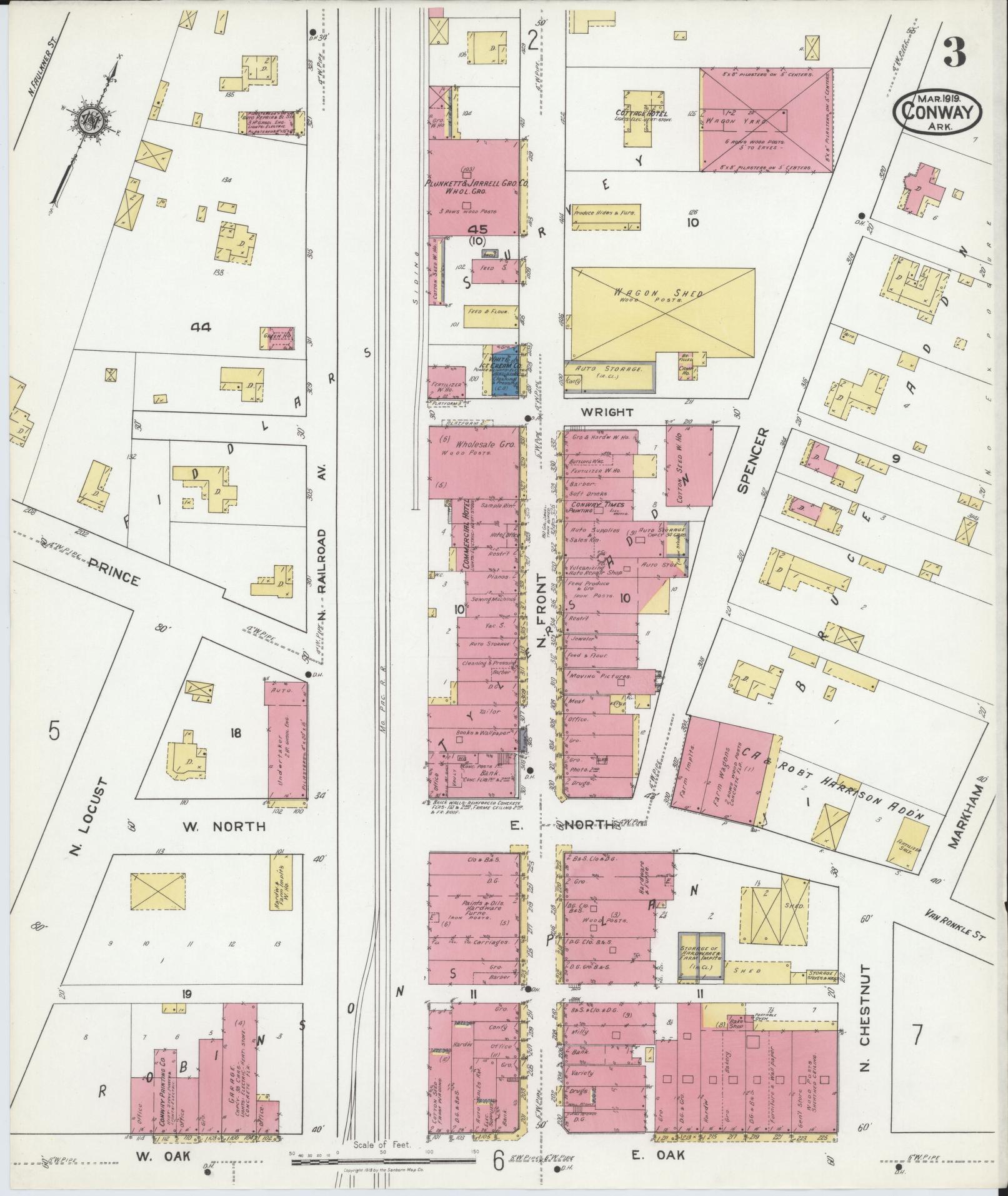 Sanborn Fire Insurance Map from Conway, Faulkner County, Arkansas (1919), Sheet #0003 - Complete Map Set gallery image, historic Sanborn map, vintage wall art, Arkansas Arkansas