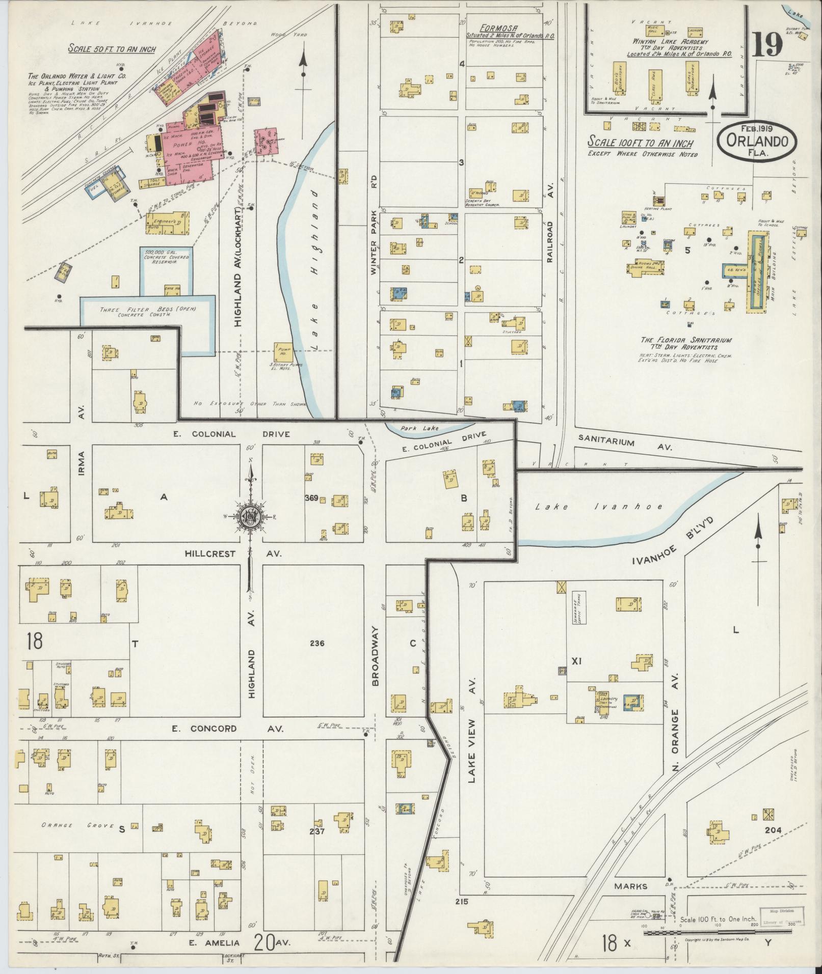 Sanborn Fire Insurance Map from Orlando, Orange County, Florida (1919), Sheet #0019 - Complete Map Set gallery image, historic Sanborn map, vintage wall art, Florida Florida