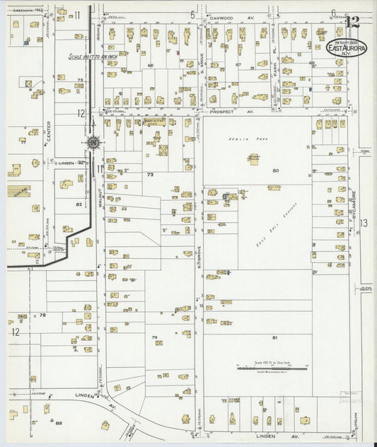 Sanborn Fire Insurance Map from East Aurora, Erie County, New York (1920), Sheet #0012 - Historic Sanborn Fire Insurance Map Print, vintage old map wall art, antique decor, genealogy gift, New York New York map
