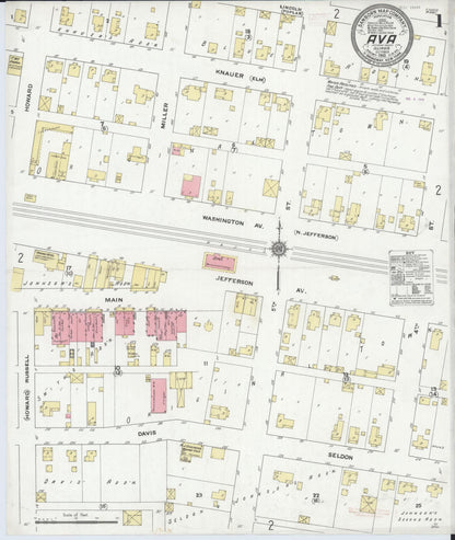 Sanborn Fire Insurance Map from Ava, Jackson County, Illinois (1910), Sheet #0001 - Complete Map Set gallery image, historic Sanborn map, vintage wall art, Illinois Illinois