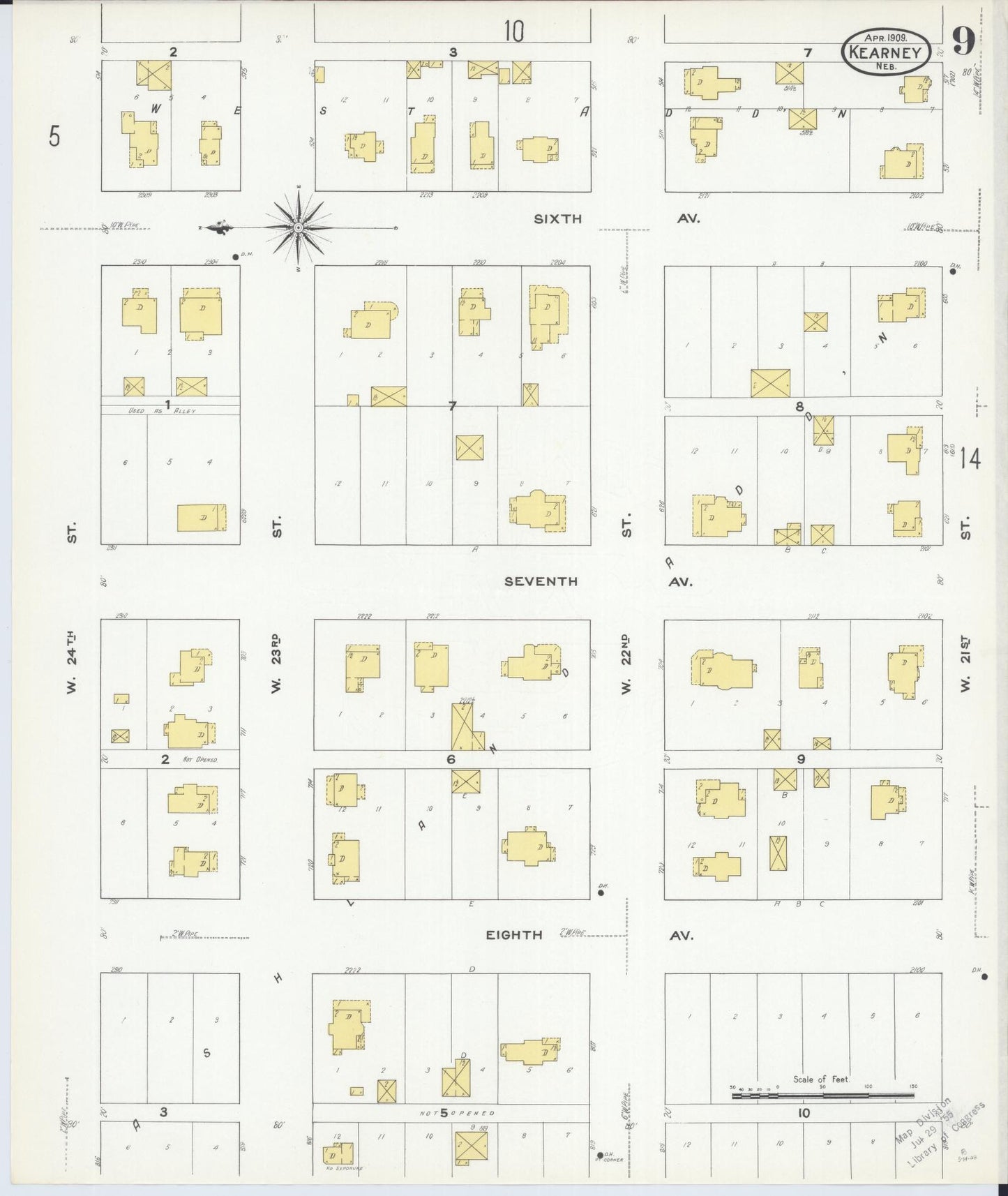 Sanborn Fire Insurance Map from Kearney, Buffalo County, Nebraska (1909), Sheet #0009 - Complete Map Set gallery image, historic Sanborn map, vintage wall art, Nebraska Nebraska