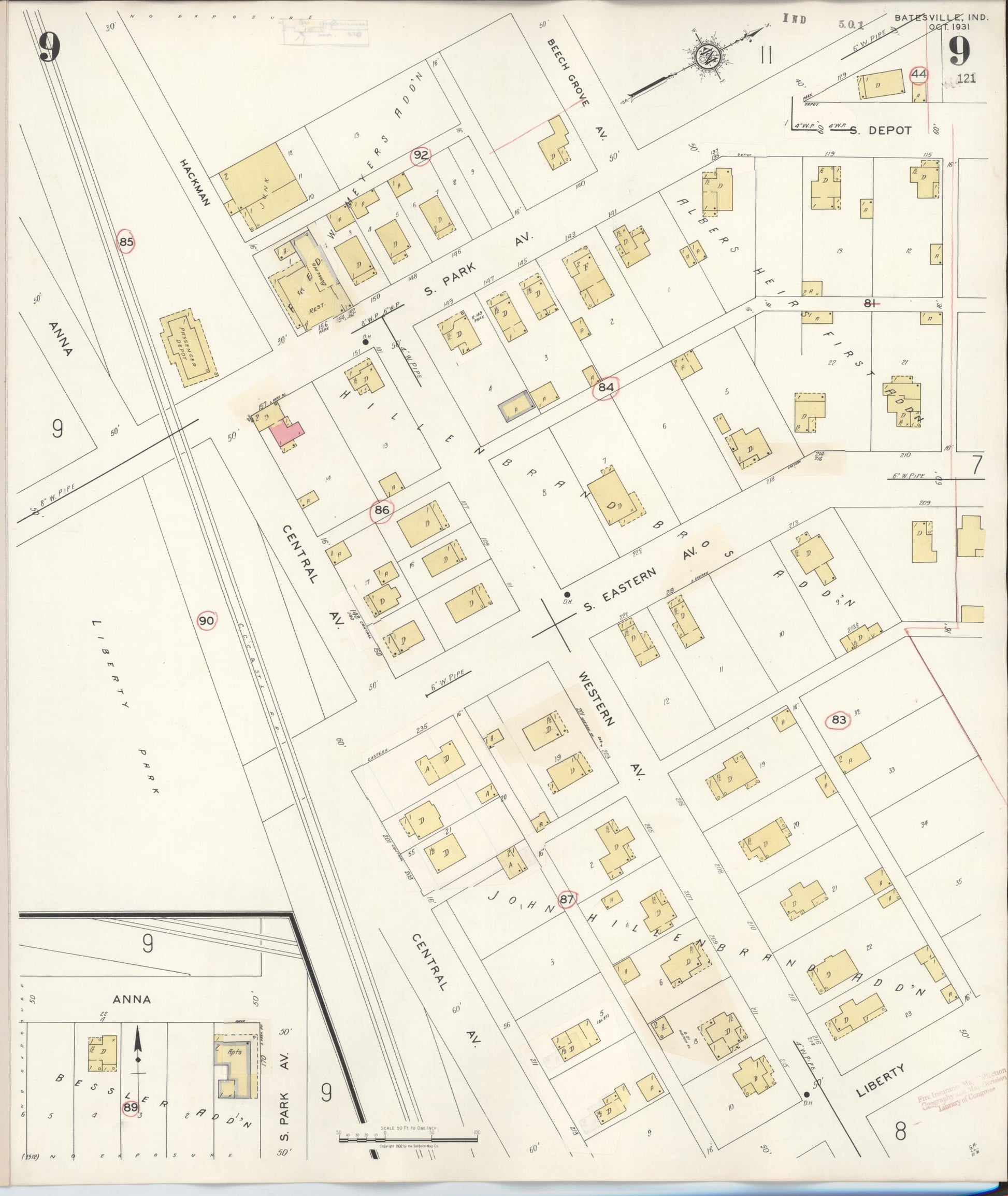 Sanborn Fire Insurance Map from Batesville, Ripley County, Indiana (1948), Sheet #0009 - Complete Map Set gallery image, historic Sanborn map, vintage wall art, Indiana Indiana