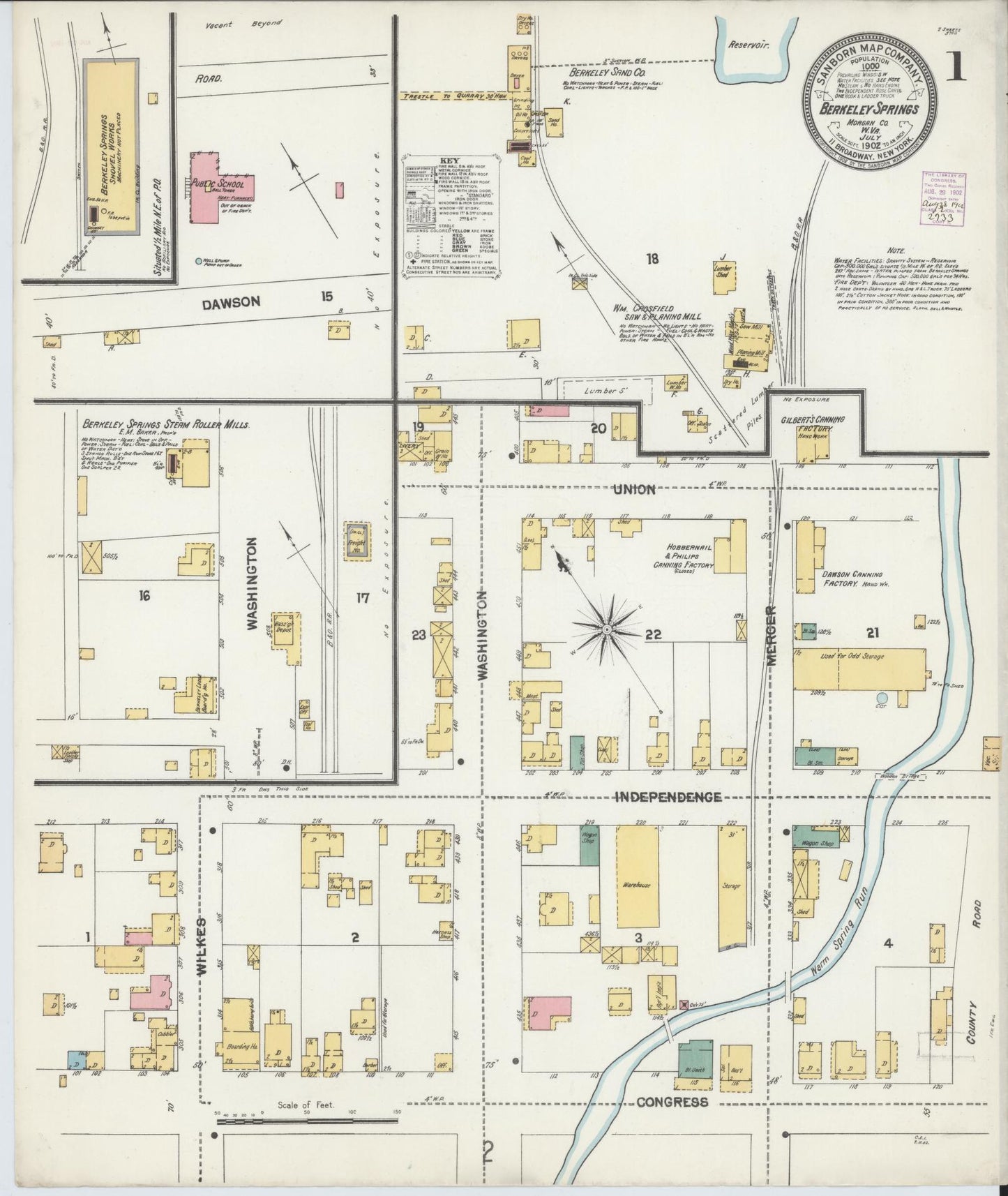 Sanborn Fire Insurance Map from Berkeley Springs, Morgan County, West Virginia. (1902) – Historic Sanborn Fire Insurance Map Print