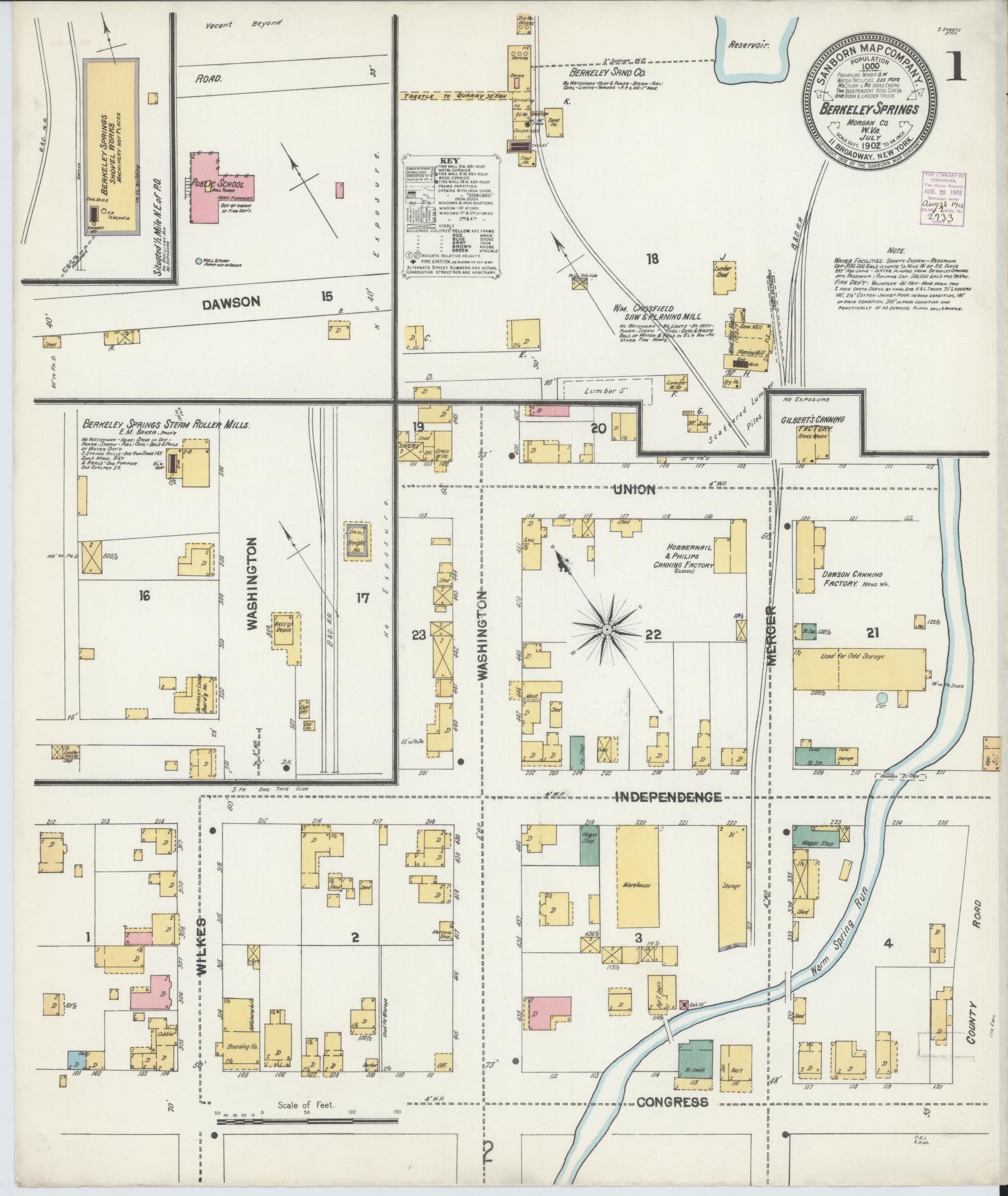 Sanborn Fire Insurance Map from Berkeley Springs, Morgan County, West Virginia. (1902) – Historic Sanborn Fire Insurance Map Print