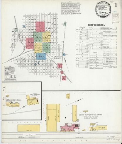 Sanborn Fire Insurance Map from Temple, Bell County, Texas (1900), Sheet #0001 - Complete Map Set gallery image, historic Sanborn map, vintage wall art, Texas Texas