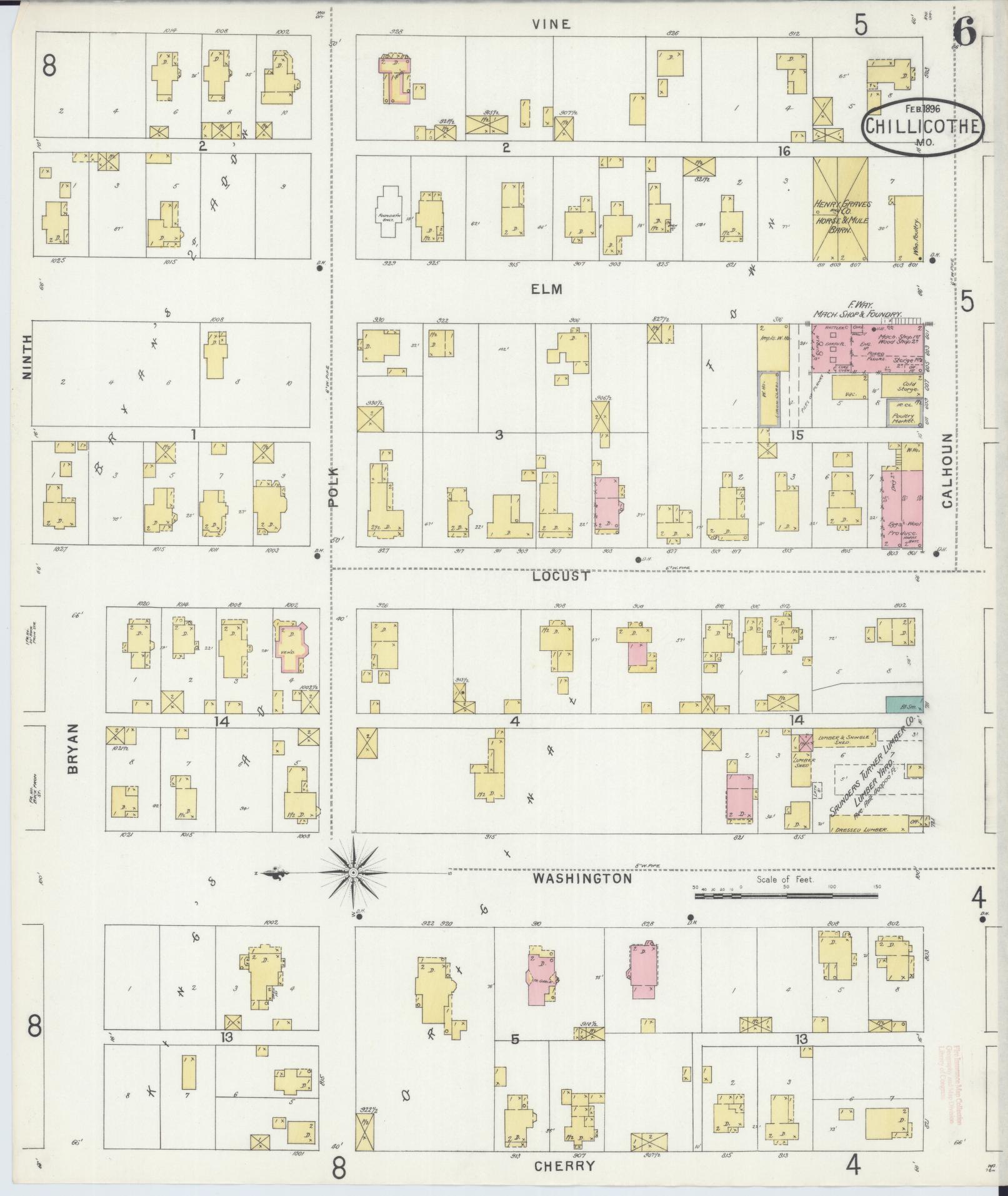 Sanborn Fire Insurance Map from Chillicothe, Livingston County, Missouri (1896), Sheet #0006 - Historic Sanborn Fire Insurance Map Print, vintage old map wall art, antique decor, genealogy gift, Missouri Missouri map