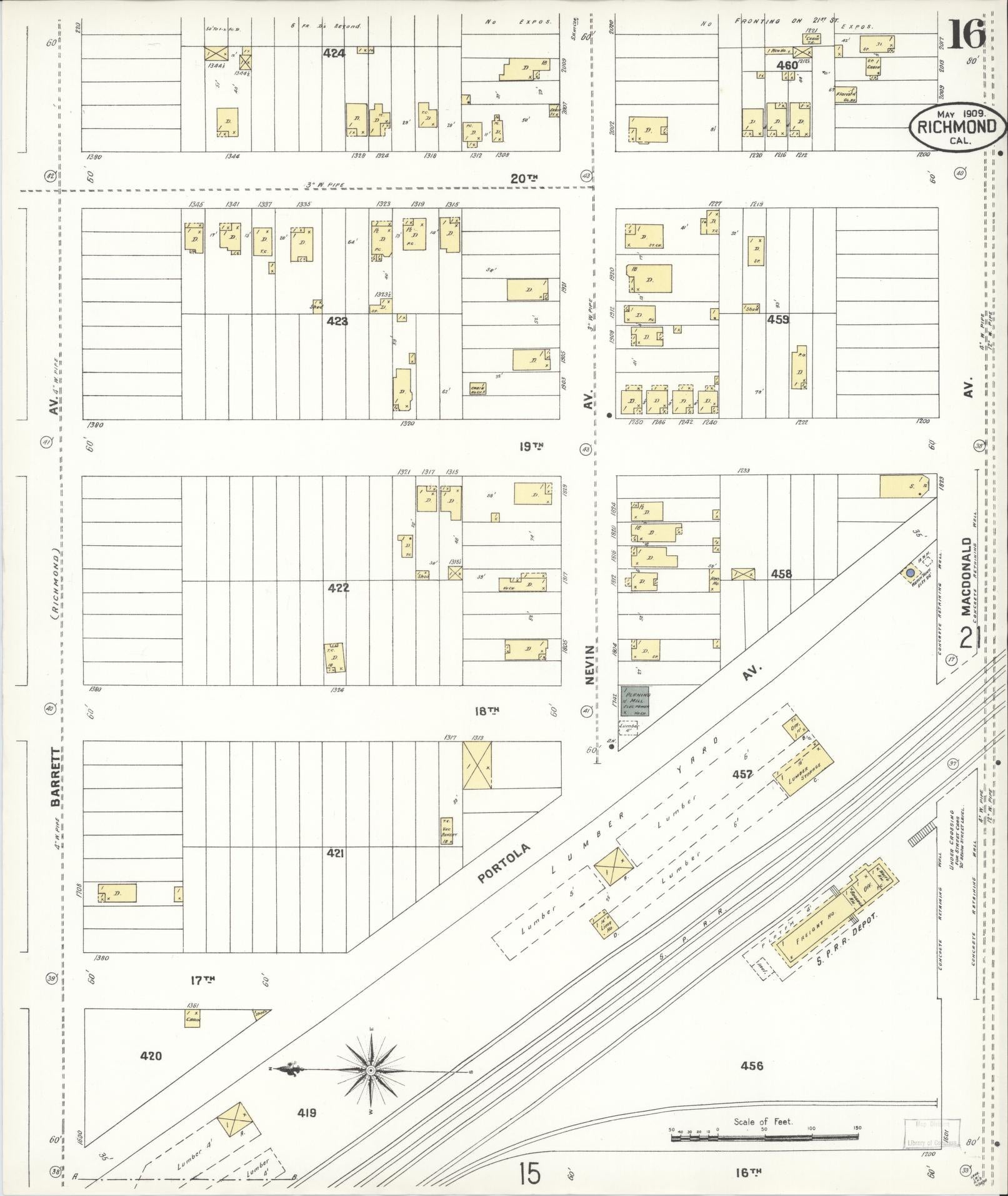 Sanborn Fire Insurance Map from Richmond, Contra Costa County, California (1909), Sheet #0016 - Complete Map Set gallery image, historic Sanborn map, vintage wall art, California California