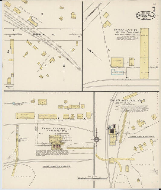 Sanborn Fire Insurance Map from Crystal Falls, Iron County, Michigan (1922), Sheet #0007 - Historic Sanborn Fire Insurance Map Print, vintage old map wall art, antique decor, genealogy gift, Michigan Michigan map