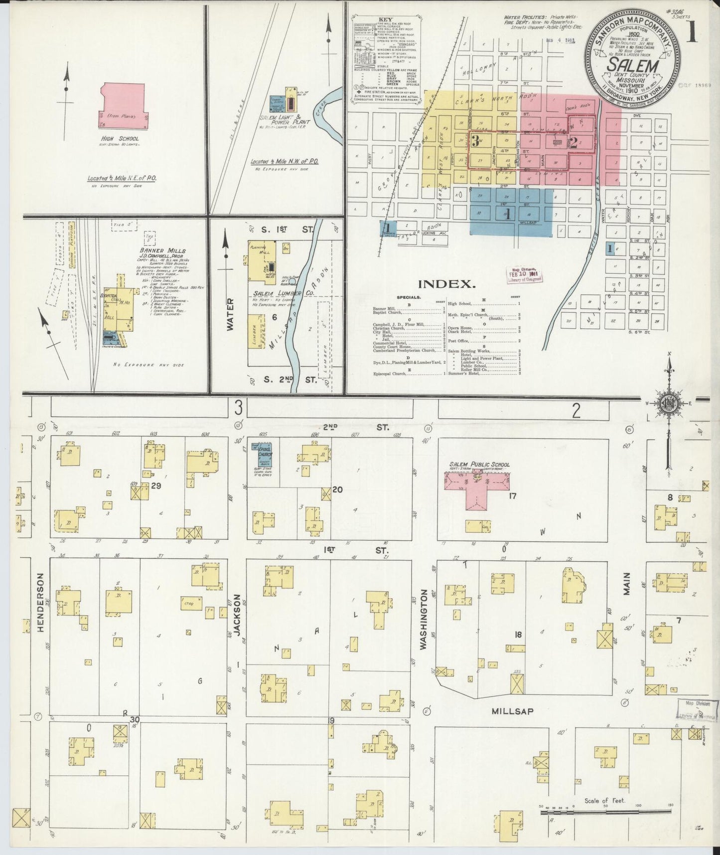 Sanborn Fire Insurance Map from Salem, Dent County, Missouri (1910), Sheet #0001 - Complete Map Set gallery image, historic Sanborn map, vintage wall art, Missouri Missouri