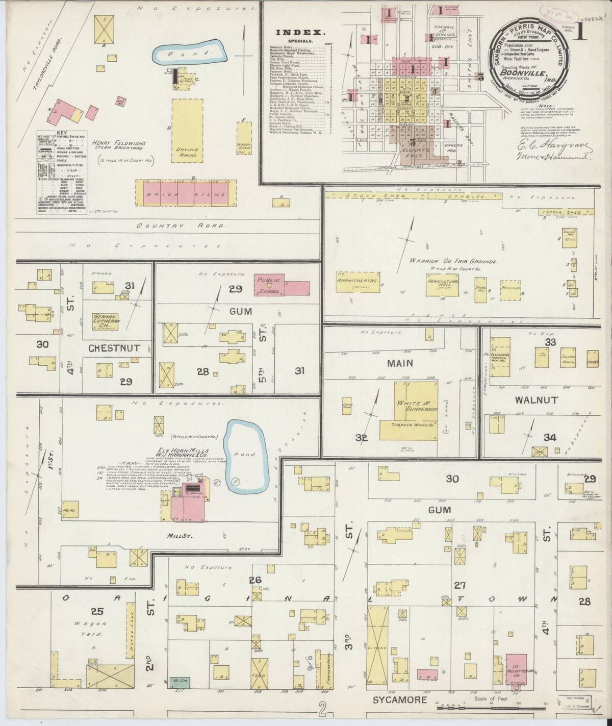Sanborn Fire Insurance Map from Boonville, Warrick County, Indiana (1892), Sheet #0001 - Historic Sanborn Fire Insurance Map Print, vintage old map wall art, antique decor, genealogy gift, Indiana Indiana map