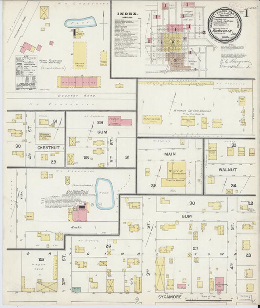 Sanborn Fire Insurance Map from Boonville, Warrick County, Indiana (1892), Sheet #0001 - Historic Sanborn Fire Insurance Map Print, vintage old map wall art, antique decor, genealogy gift, Indiana Indiana map