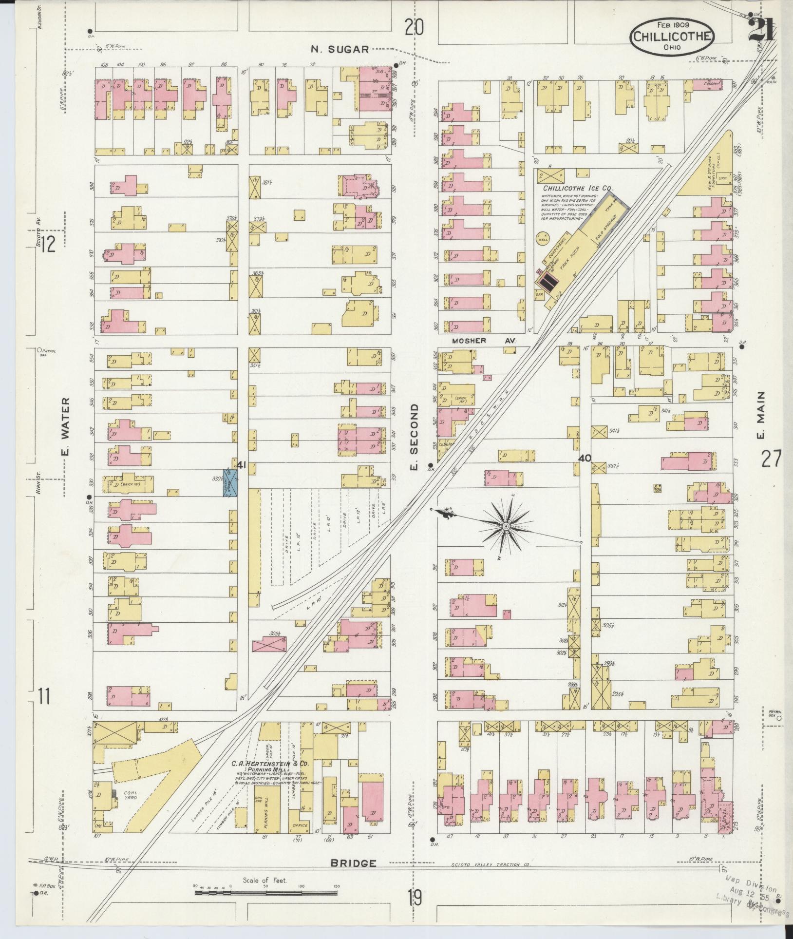 Sanborn Fire Insurance Map from Chillicothe, Ross County, Ohio (1909), Sheet #0021 - Complete Map Set gallery image, historic Sanborn map, vintage wall art, Ohio Ohio