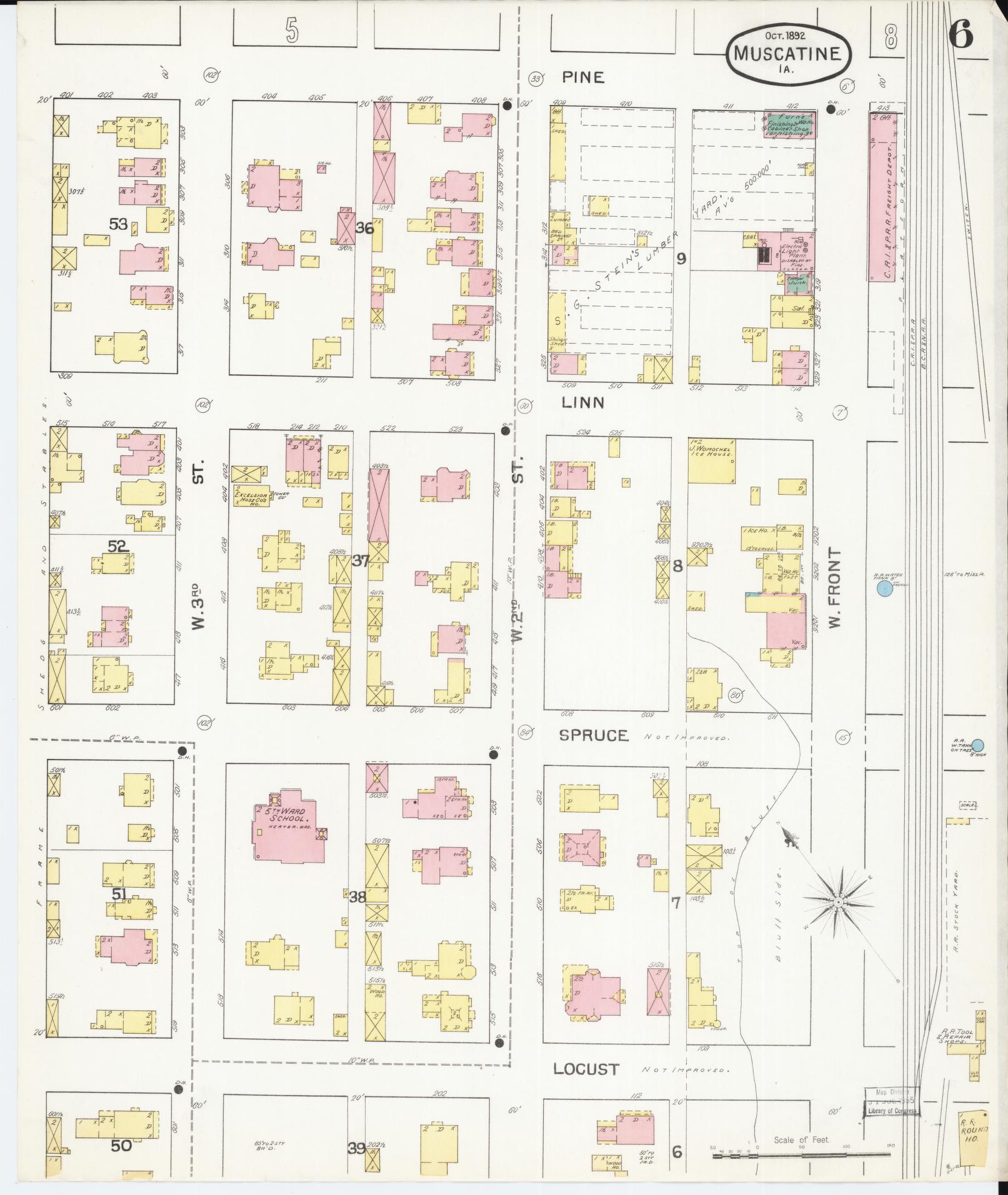 Sanborn Fire Insurance Map from Muscatine, Musactine County, Iowa (1892), Sheet #0006 - Historic Sanborn Fire Insurance Map Print