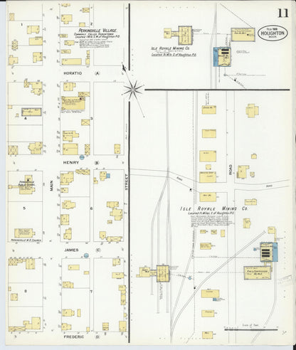 Sanborn Fire Insurance Map from Houghton, Houghton County, Michigan (1908), Sheet #0011 - Historic Sanborn Fire Insurance Map Print, vintage old map wall art, antique decor, genealogy gift, Michigan Michigan map